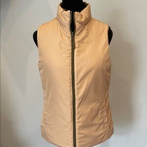 Women's Tan -green Puffer Vest like new small with pockets -reversible